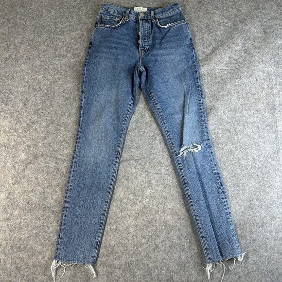 We The Free Free People Jeans 28 Button Fly Raw Hem Distressed Skinny High Rise - Picture 1 of 12